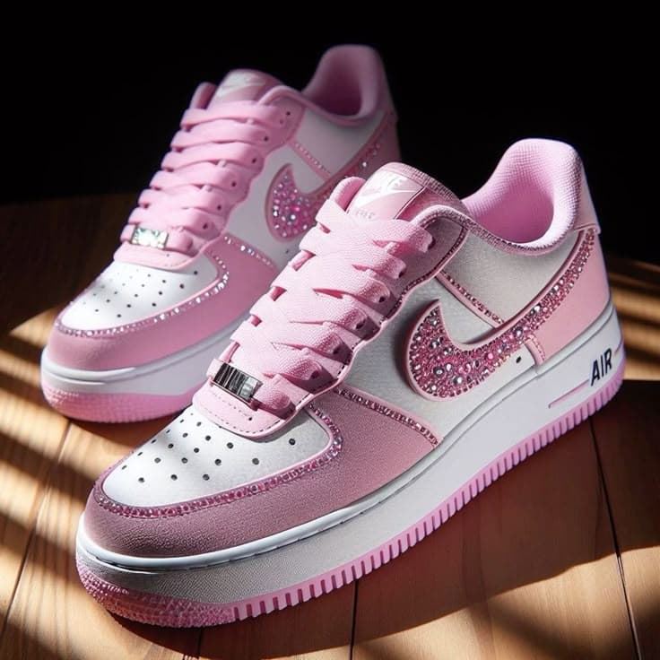Zapatillas Nike Air force one rosas con perlas - Imagen 1